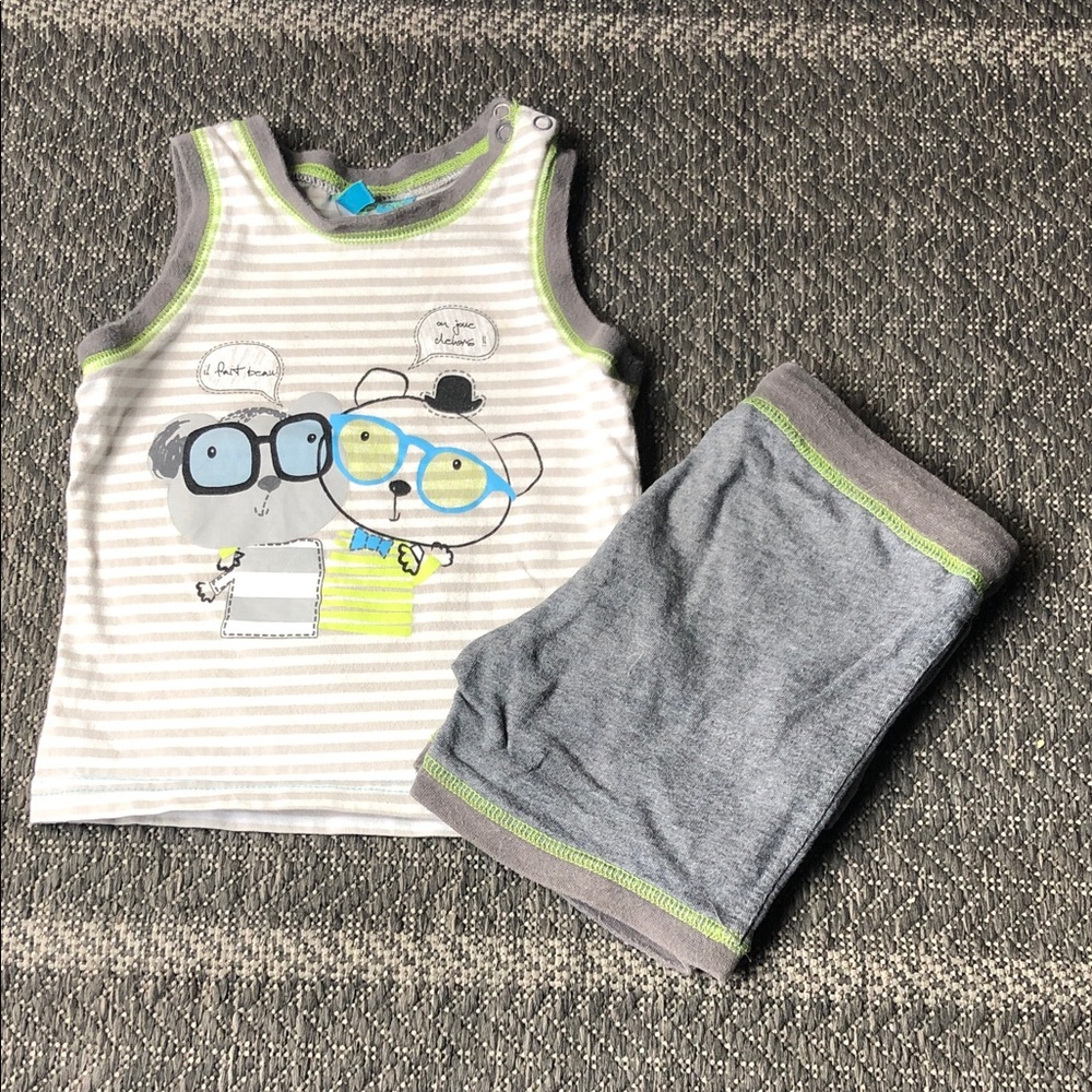 Toddler Gray & Lime Bear Tank Pajama Set